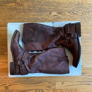 Frye Brown Leather Harness Boots